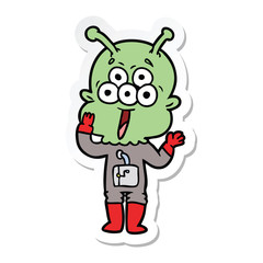 sticker of a happy cartoon alien