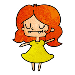 textured cartoon of cute kawaii girl