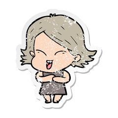distressed sticker of a happy cartoon girl