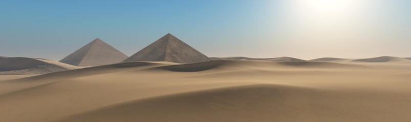Fototapeta na wymiar Pyramids in the desert of sand, panorama