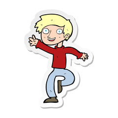 sticker of a cartoon excited boy dancing