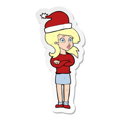 sticker of a cartoon woman ready for christmas