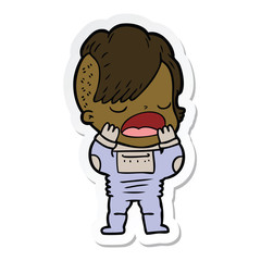 sticker of a cartoon cool hipster girl in space suit