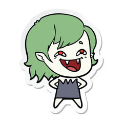 sticker of a cartoon laughing vampire girl