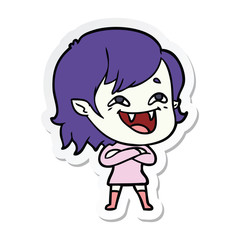 sticker of a cartoon laughing vampire girl