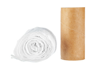 Empty toilet paper roll isolated over white background.