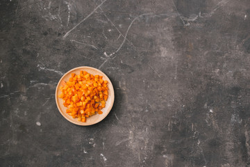 Fresh organic micro greens with carrot diced, food closeup