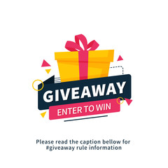 Giveaway enter to win poster template design for social media post or website banner. Gift box vector illustration with modern typography text style. - obrazy, fototapety, plakaty