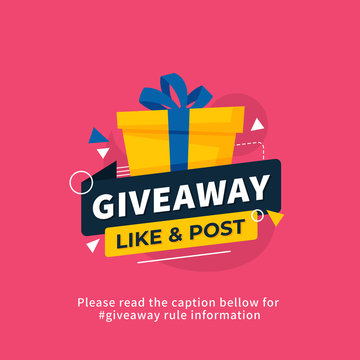 Giveaway poster template design for social media post or website banner. Gift box vector illustration with modern typography text style.