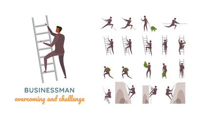 Vector young adult man in business suit ready-to-use character casual poses set in flat style.