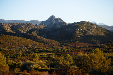 Mountains, clear sky and mountains background. Horizontal view.