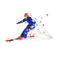 Skier, low polygonal geometric isolated vector illustration. Downhill skiing