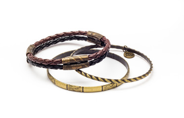 Metal and leather bracelets