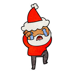 textured cartoon of a bearded man crying and stamping foot wearing santa hat