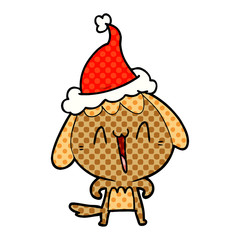 cute comic book style illustration of a dog wearing santa hat