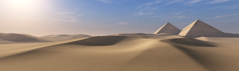 Fototapeta na wymiar Pyramids in the desert of sand, panorama