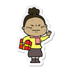 sticker of a cartoon annoyed old lady