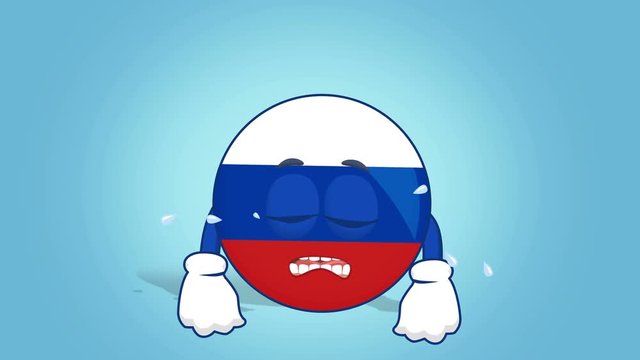 Cartoon Icon Flag Russia Cry Upset with Face Animation with Alpha Matte