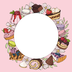 Round frame with desserts for your text.