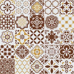 Zelfklevend Fotobehang Lisbon Azulejos tile vector pattern, Portuguese or Spanish retro old tiles mosaic, Mediterranean seamless brown design © redkoala