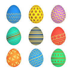 Set of Nine Easter eggs with colorful texture