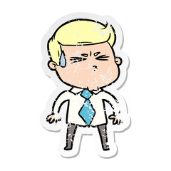 distressed sticker of a cartoon man sweating