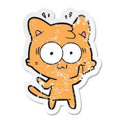 distressed sticker of a cartoon surprised cat