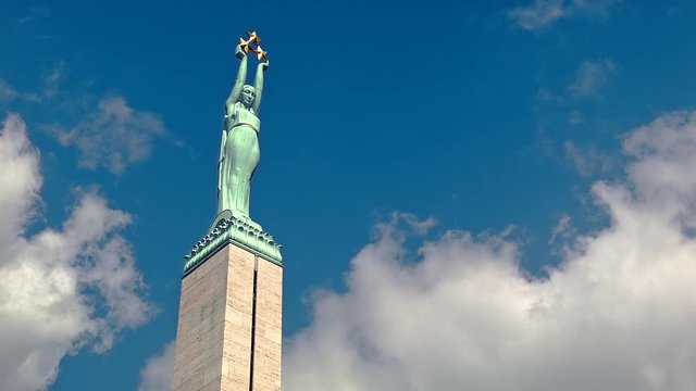 Latvian Freedom Monument with Clouds