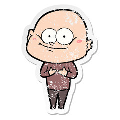 distressed sticker of a cartoon bald man staring