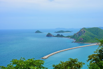 Sea views and islands close to Sattahip Naval Base, Thailand. The view from the high peaks.