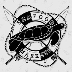 Seafood label, badge, emblem or logo for seafood restaurant menu design element. Vector illustration