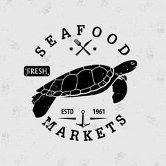 Seafood label, badge, emblem or logo for seafood restaurant menu design element. Vector illustration