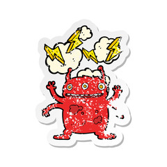 retro distressed sticker of a cartoon space alien