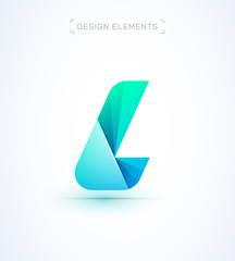 Vector abstract letter L logo design elements. Flat, origami material design, rounded style. Corporate icon, glossy and crystal