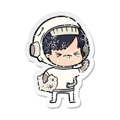 distressed sticker of a angry cartoon space girl