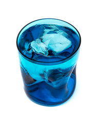 A blue transparency modern glass fill with fresh ice and water