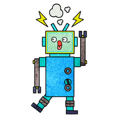 retro grunge texture cartoon robot
