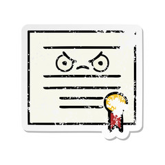distressed sticker of a cute cartoon graduation diploma
