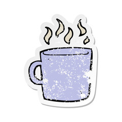 distressed sticker of a cartoon hot cup of coffee