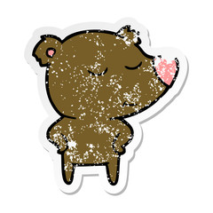 distressed sticker of a happy cartoon bear