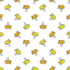 Pencil Drawing Birds Motif Seamless Pattern
