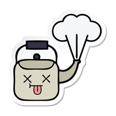 sticker of a cute cartoon steaming kettle
