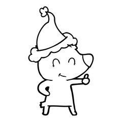 female bear line drawing of a wearing santa hat