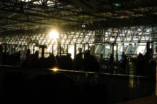 Addis Ababa, Ethiopia Bole International Airport. A Passenger In The Departure Terminal.