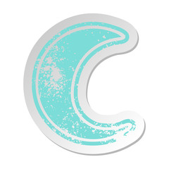 distressed old sticker of a crescent moon