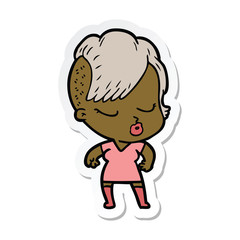 sticker of a cartoon pretty hipster girl