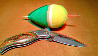 hunting knife and float, 3D, anaglyph