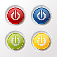 icons of four glossy multi-colored contrast power buttons