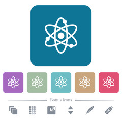 Atom symbol flat icons on color rounded square backgrounds