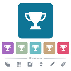 Trophy cup flat icons on color rounded square backgrounds